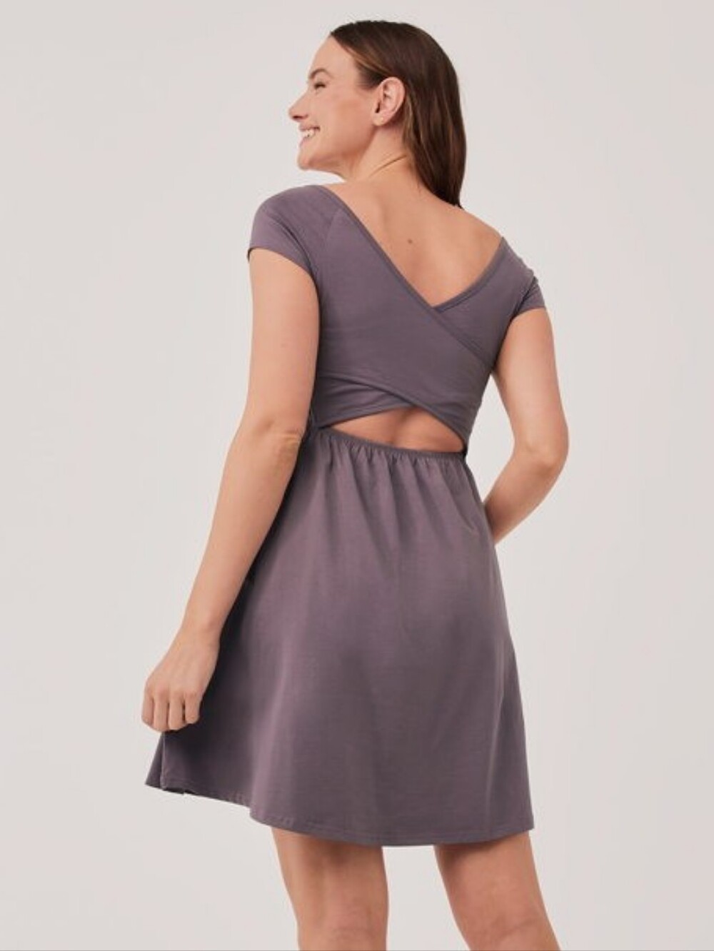 Pact Fit & Flare Crossback Mini Dress Size Small Vintage Violet Purple NWOT